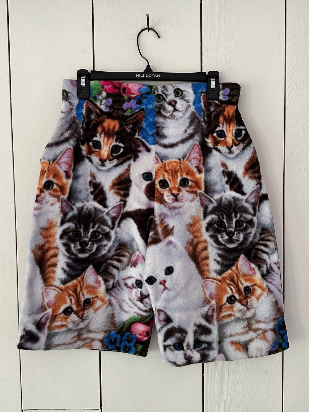 Sash All-Over Cat-Print Plush Sweat Shorts Size S NWOT